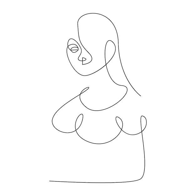 Vector continuo de una línea dibujando silueta de mujer aislada en ilustración de fondo blanco