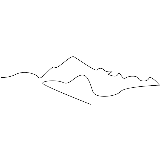 Vector vector continuo en una línea dibujo de montaña aislado en fondo blanco y minimalista