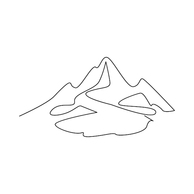 Vector continuo en una línea dibujo de montaña aislado en fondo blanco y minimalista