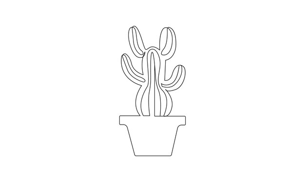 Vector continuo un simple dibujo de línea de seda abstracta de cactus aislado en fondo blanco