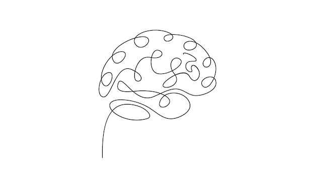 Vector continuo un simple dibujo de una sola línea abstracta del cerebro humano aislado en un fondo blanco