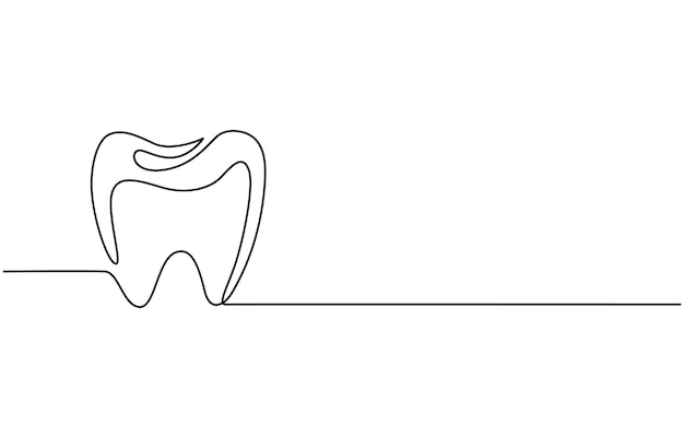 Vector continuo un simple dibujo de una sola línea abstracta de la clínica dental dental y el concepto de cuidado