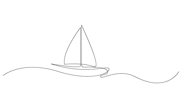 Vector continuo un simple dibujo de una sola línea abstracta del concepto de turismo de viajes en velero aislado
