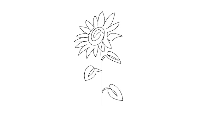 Vector continuo un simple dibujo de una sola línea abstracta de flor de sol aislada sobre un fondo blanco