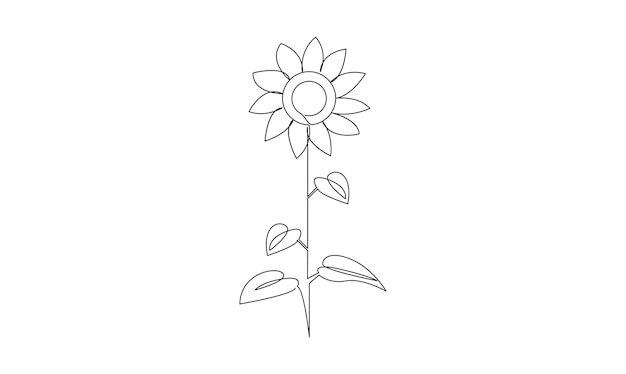 Vector continuo un simple dibujo de una sola línea abstracta de flor de sol aislada sobre un fondo blanco