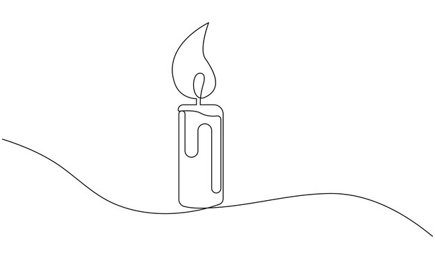 Vector continuo un simple dibujo de una sola línea abstracta de luz de vela aislada en un fondo blanco