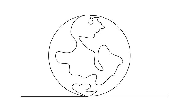 Vector continuo un simple dibujo de una sola línea abstracta del mapa del mundo aislado en un fondo blanco