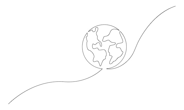 Vector continuo un simple dibujo de una sola línea abstracta del mapa del mundo aislado en un fondo blanco