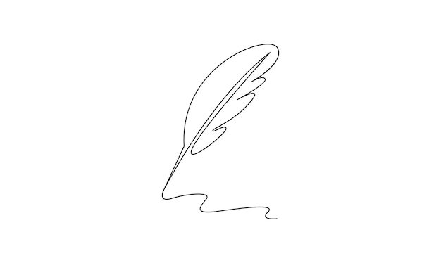 Vector continuo un simple dibujo de una sola línea abstracta de pluma Quill aislada sobre un fondo blanco