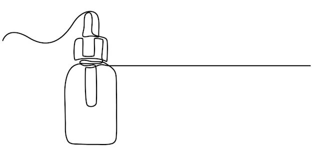 Vector continuo un solo dibujo de línea icono de botella de vidrio de cosméticos en boceto silueta