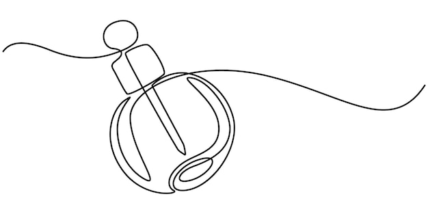 Vector continuo un solo dibujo de línea icono de botella de vidrio de cosméticos en boceto silueta