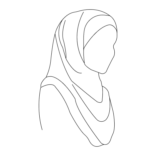 Vector de contorno de chica hijabi aislado en fondo blanco