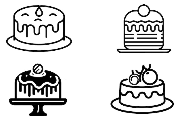 Vector de contorno del conjunto de Big Cake en ilustración de fondo blanco
