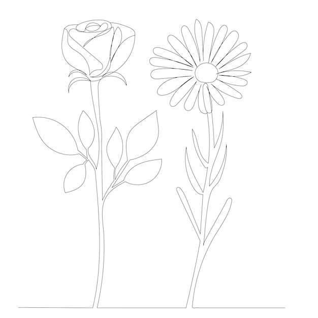 Vector de contorno de dibujo de una línea de flor rosa