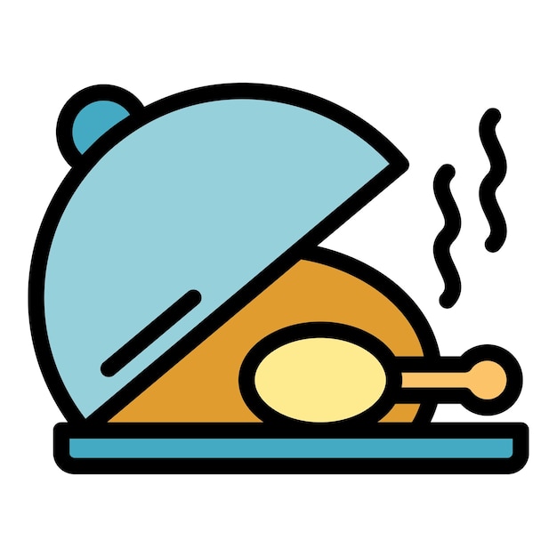 Vector de contorno de la icona de la bandeja de pollo caliente Cafetería de negocios Color plano de la comida de la tienda