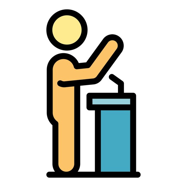 Vector de contorno de la icona de la clase del orador Estudiante de elección Discurso de debate color plano