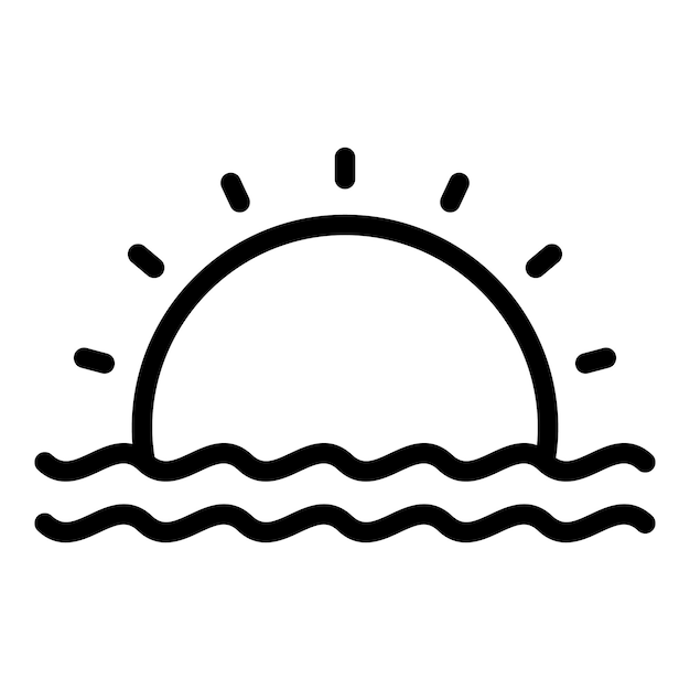 Vector de contorno del icono del amanecer del océano Viaje a pie Naturaleza ecológica
