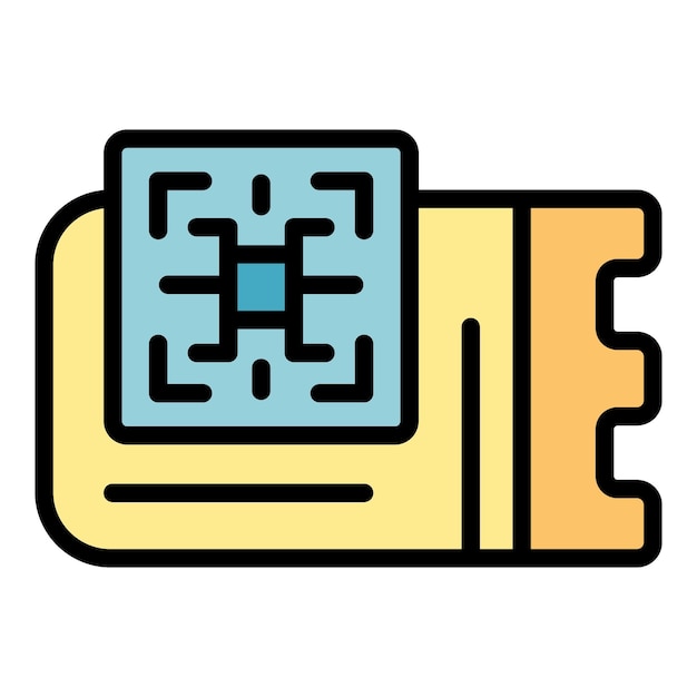 Vector de contorno del icono del billete de cine Qr Pase del festival El color del espectáculo de la película es plano
