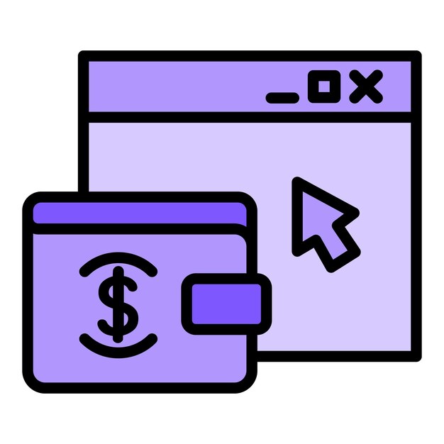 Vector de contorno de icono de billetera en línea Cuenta de aplicación de dinero de teléfono