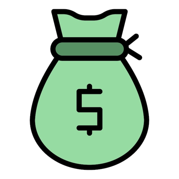 Vector de contorno del icono de la bolsa de dinero Crédito personal Pago en efectivo Color plano