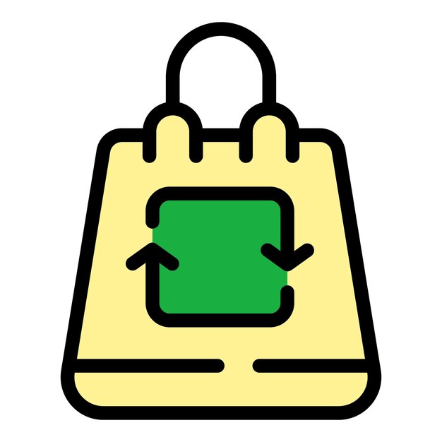 Vector de contorno del icono de la bolsa de reciclaje Ciencia digital Eco naturaleza color plano