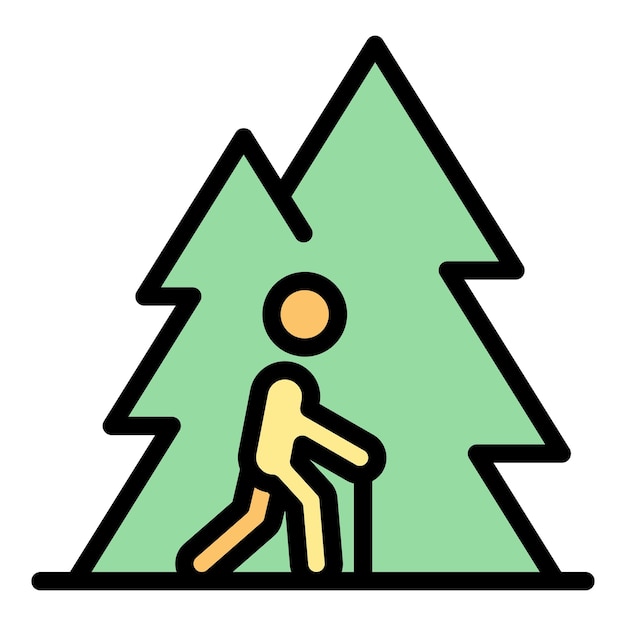 Vector de contorno de icono de bosque extremo Parque de cuerdas Deporte de aventura color plano