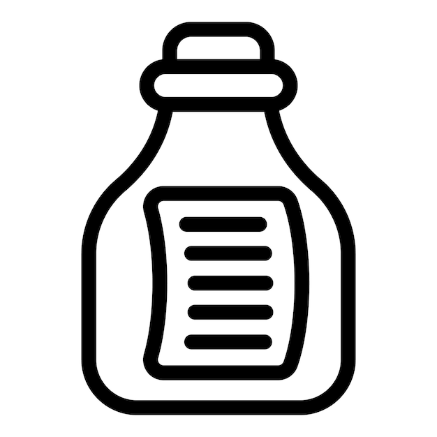 Vector de contorno del icono de la botella de vidrio del mensaje nota de agua