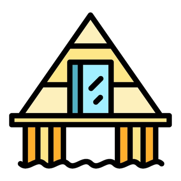 Vector de contorno del icono del bungalow de Hawai Vacaciones de verano Villa de la isla color plano