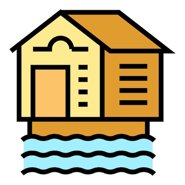 Vector de contorno de icono de bungalow Villa moderna Cottage bienes raíces de color plano