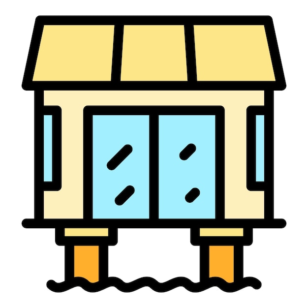 Vector de contorno del icono de la cabaña Bungalow de playa Casa de mar color plano