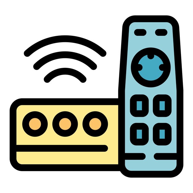 Vector de contorno de icono de caja de medios Video remoto en el hogar Computador Internet color plano