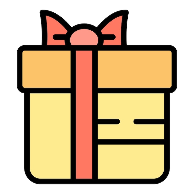 Vector de contorno del icono de la caja de regalos de Navidad Regalo de cumpleaños Arco sorpresa color plano