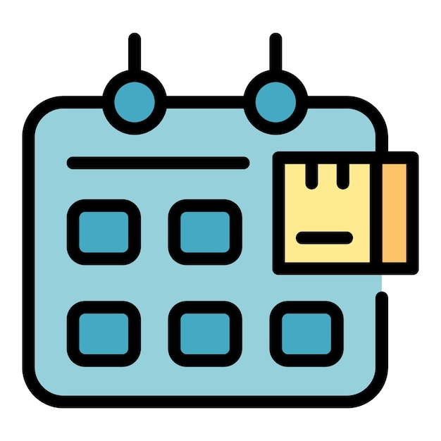 Vector de contorno del icono del calendario del paquete Carga de entrega Color plano del envío de exportación