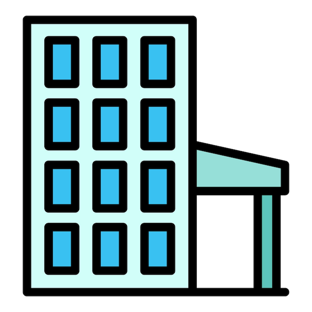 Vector de contorno de icono de calle de varios pisos Bloque de la ciudad Estilo de piso color plano