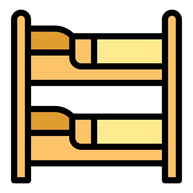 Vector de contorno de icono de cama de hotel Instalaciones de albergue Gimnasio color plano