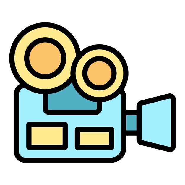 Vector de contorno del icono de la cámara de cine Película de cine Televisión educación de color plano
