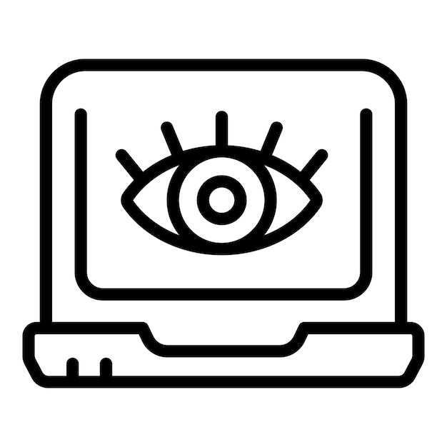 Vector de contorno del icono de la cámara del código del ordenador portátil Detener la clave cibernética segura