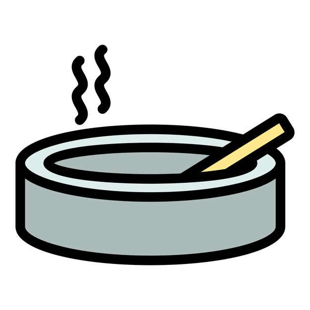 Vector de contorno del icono del cenicero de vidrio fumador de cigarrillos color plano del paquete de quema