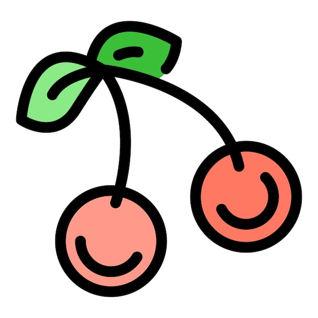 Vector de contorno de icono de cereza vegana Color de dieta alimentaria plano