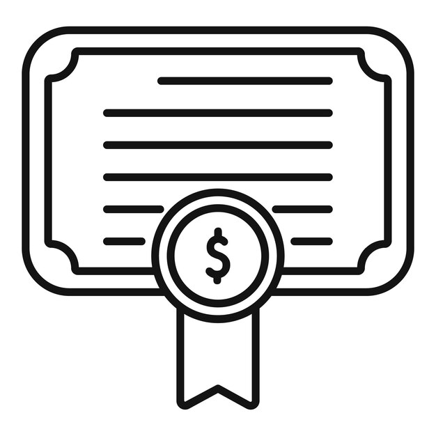 Vector de contorno del icono del certificado de garantía Ayuda al crédito financiero