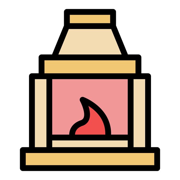 Vector de contorno del icono de la chimenea de madera Quema del horno Calentador industrial de color plano