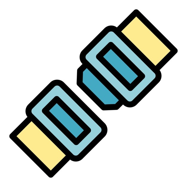 Vector de contorno de icono de coche de bloqueo de cinturón Conducción segura Fijar color plano seguro