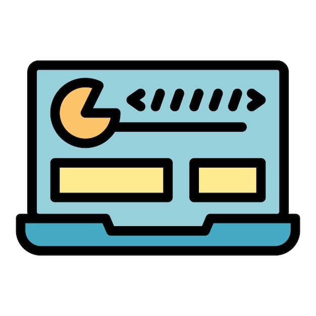 Vector de contorno del icono de la computadora portátil Función de trabajo Código monitor de color plano