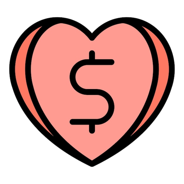 Vector de contorno de icono de corazón de dólar Dinero donar Color plano de caridad mundial