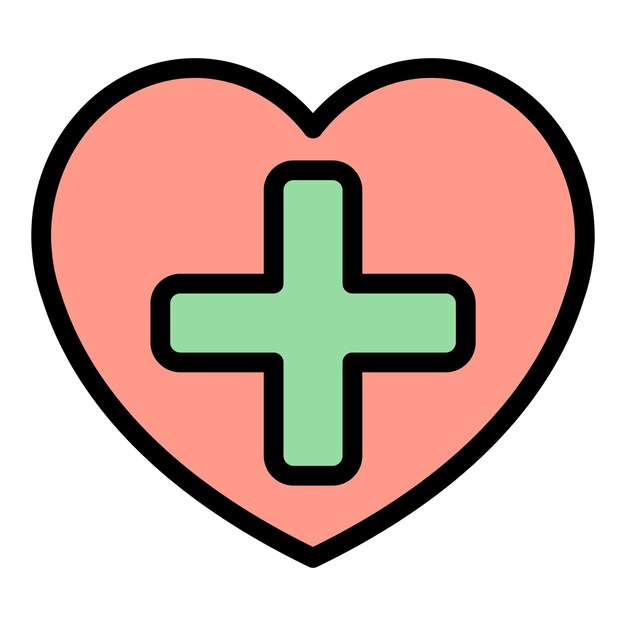 Vector de contorno de icono de corazón médico Cuidado cardíaco humano color de anatomía plano