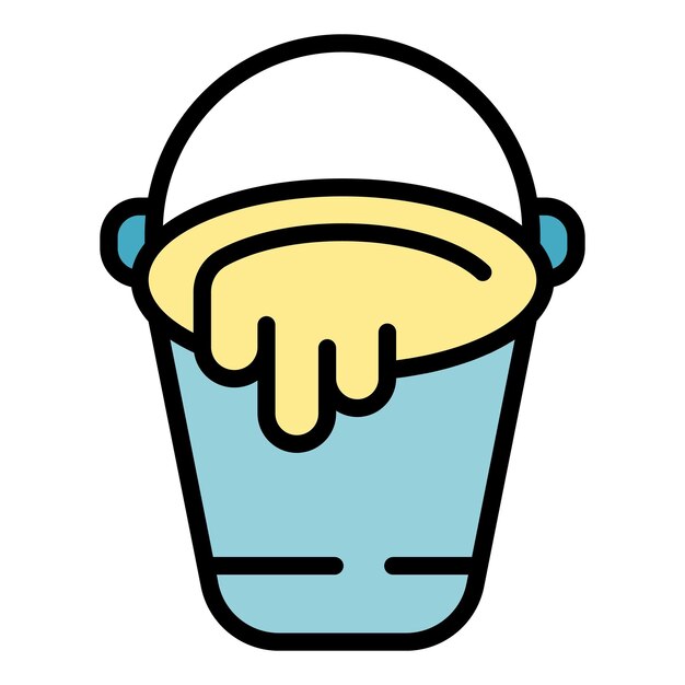 Vector de contorno del icono del cubo de mortero Ladrillo de pared Color plano del trabajador de construcción