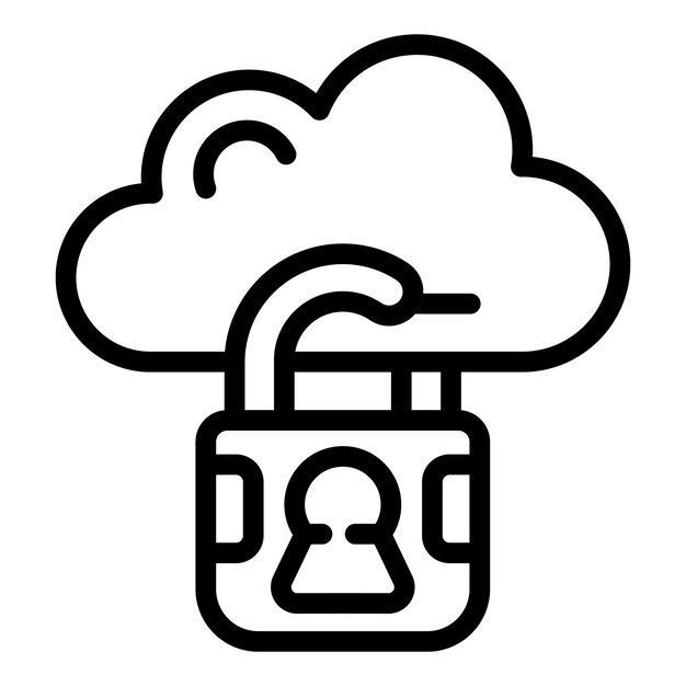 Vector de contorno de icono de datos de nube segura Delito cibernético Seguridad criminal
