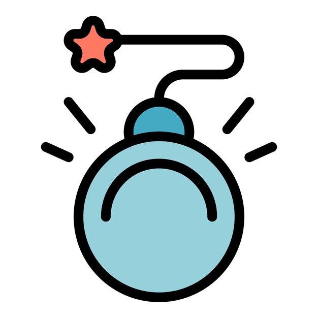 Vector de contorno de icono divertido de bomba Cara feliz Color plano de persona de deleite