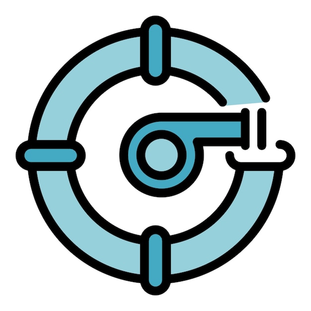 Vector de contorno de icono de entrenamiento de seguridad en el agua Silbato seguro Color plano de guardia para niños