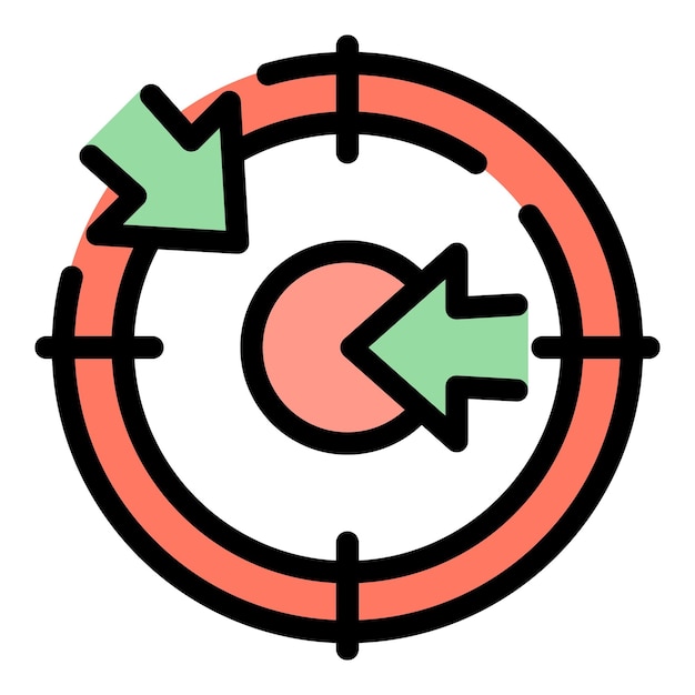 Vector de contorno del icono del equipo objetivo Estrategia de negocio Éxito color redondo plano